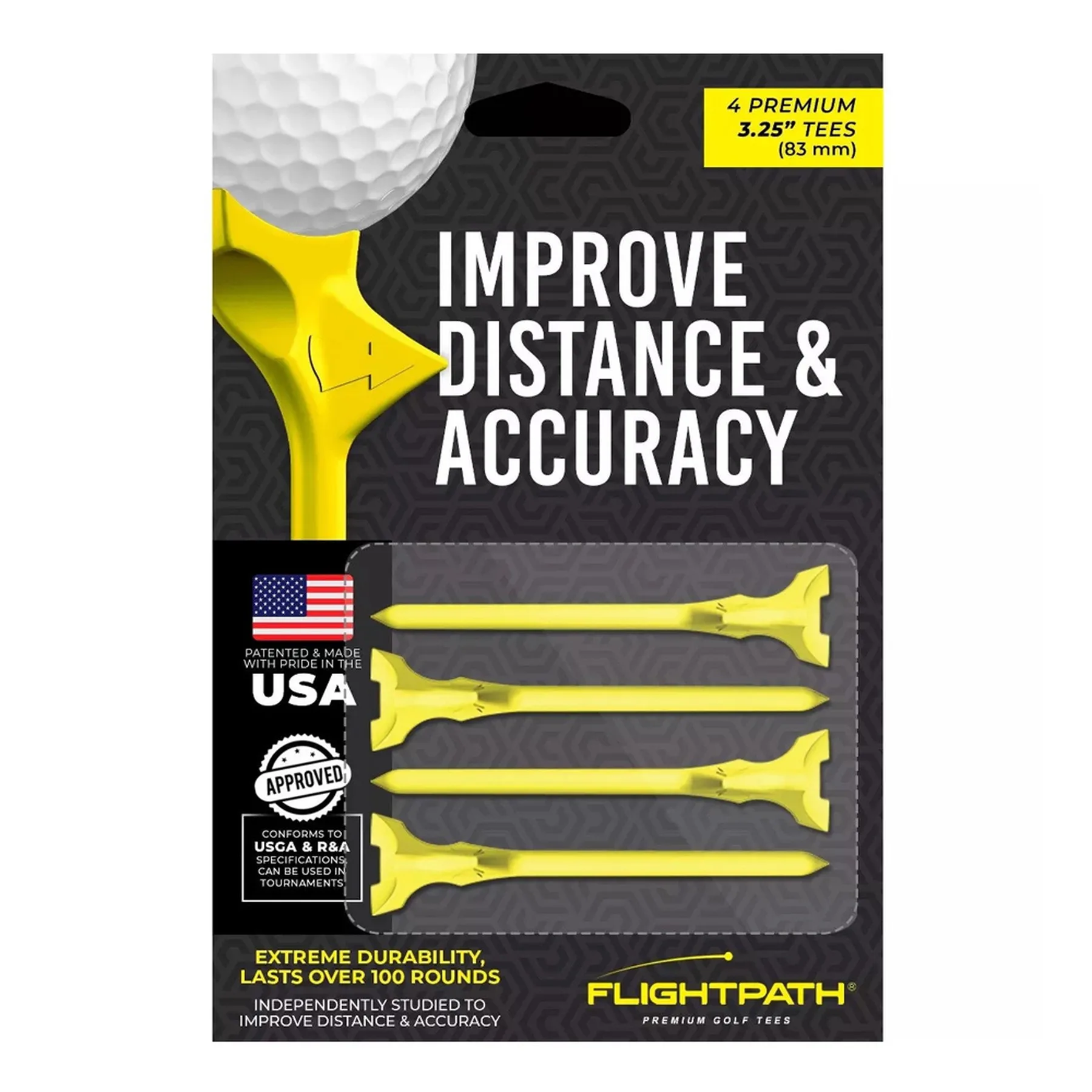Flightpath 3.25-inch 4-Pack Golf Tees - Yellow
