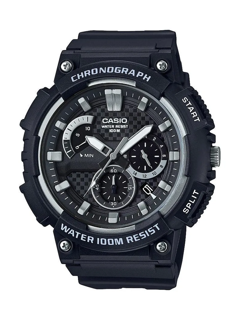 Casio Mens Classic Chronograph Analog Resin Watch Black & Silver Dial