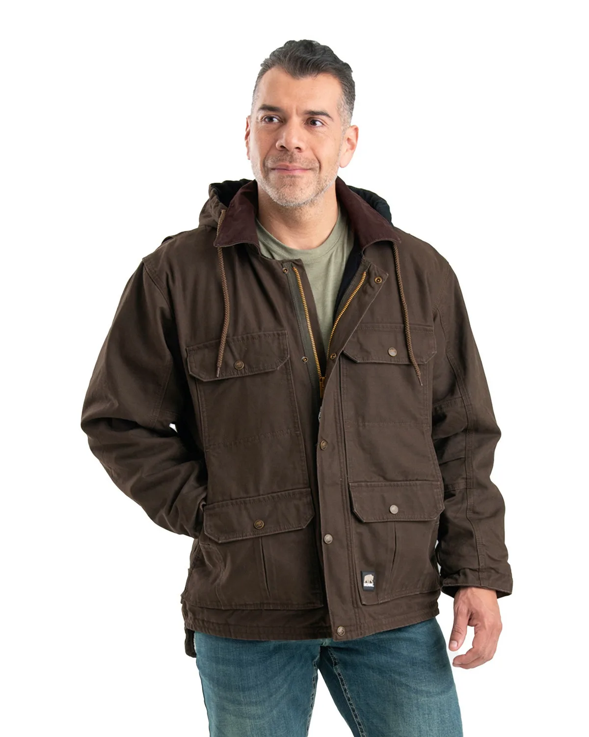 Berne Apparel Men's Heartland Washed Duck Zip-Off Hooded Coat