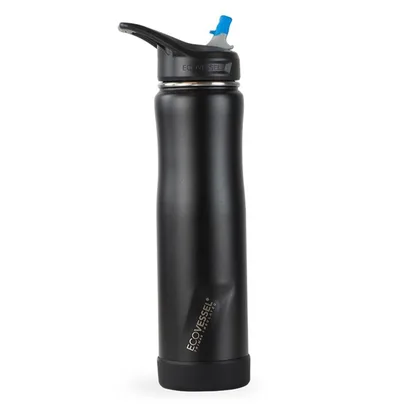 EcoVessel Summit 24 Oz Insulated Ss Straw Water Bottle - Black Shadow