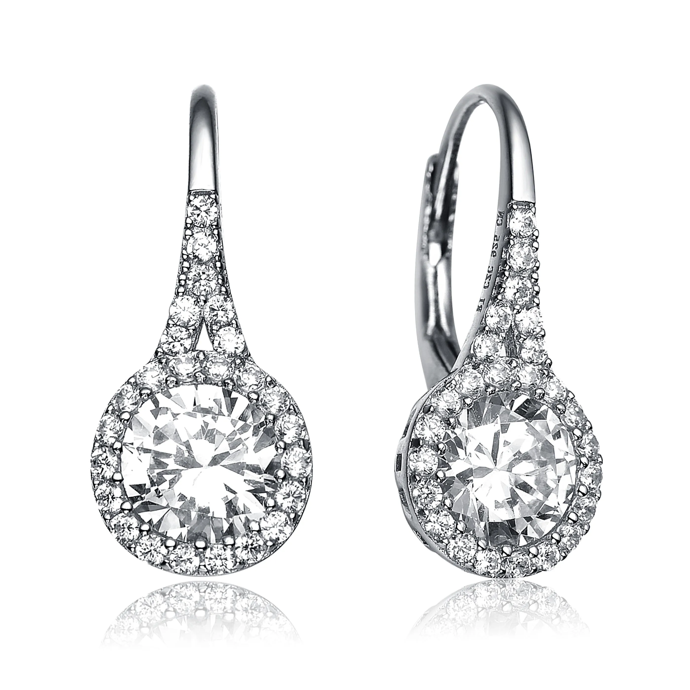 GENEVIVE Partially Paved And Haloed Drop Earrings Size 0.83