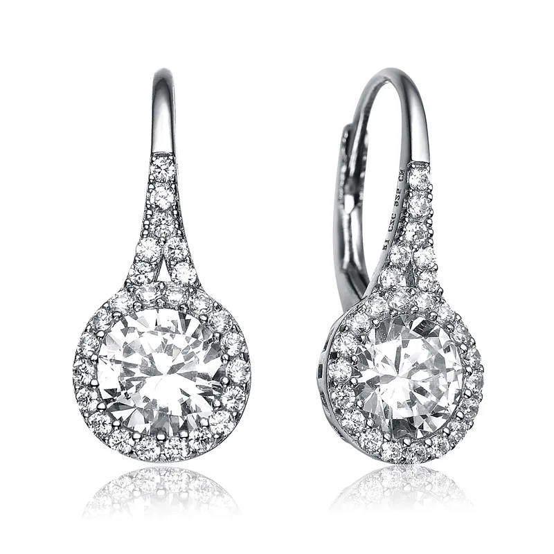 GENEVIVE Partially Paved And Haloed Drop Earrings Size 0.83