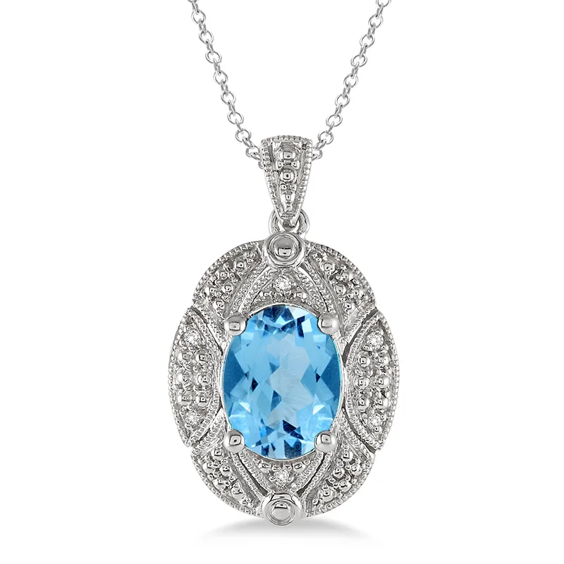 Jilco Inc Blue Topaz & Diamond Necklace - Sterling Silver
