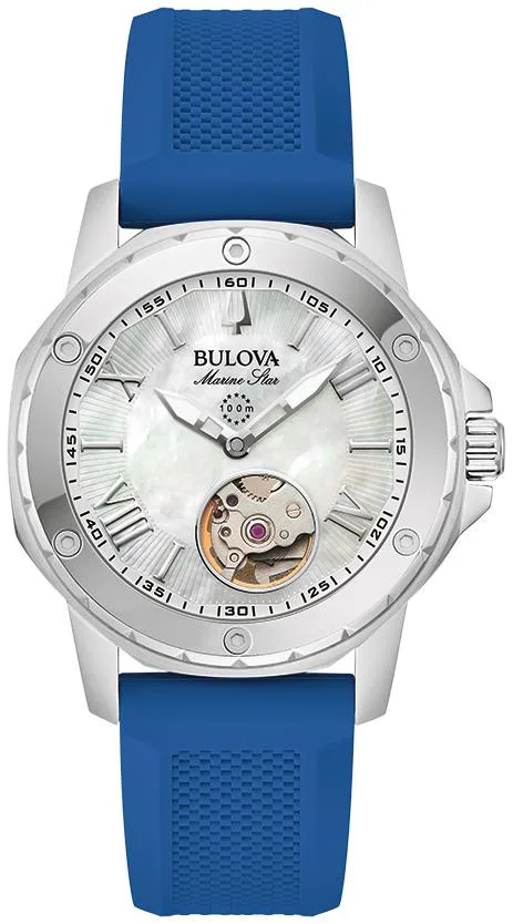 Bulova Watches Ladies' Marine Star Series A Silicone Strap Watch White Mop Dial