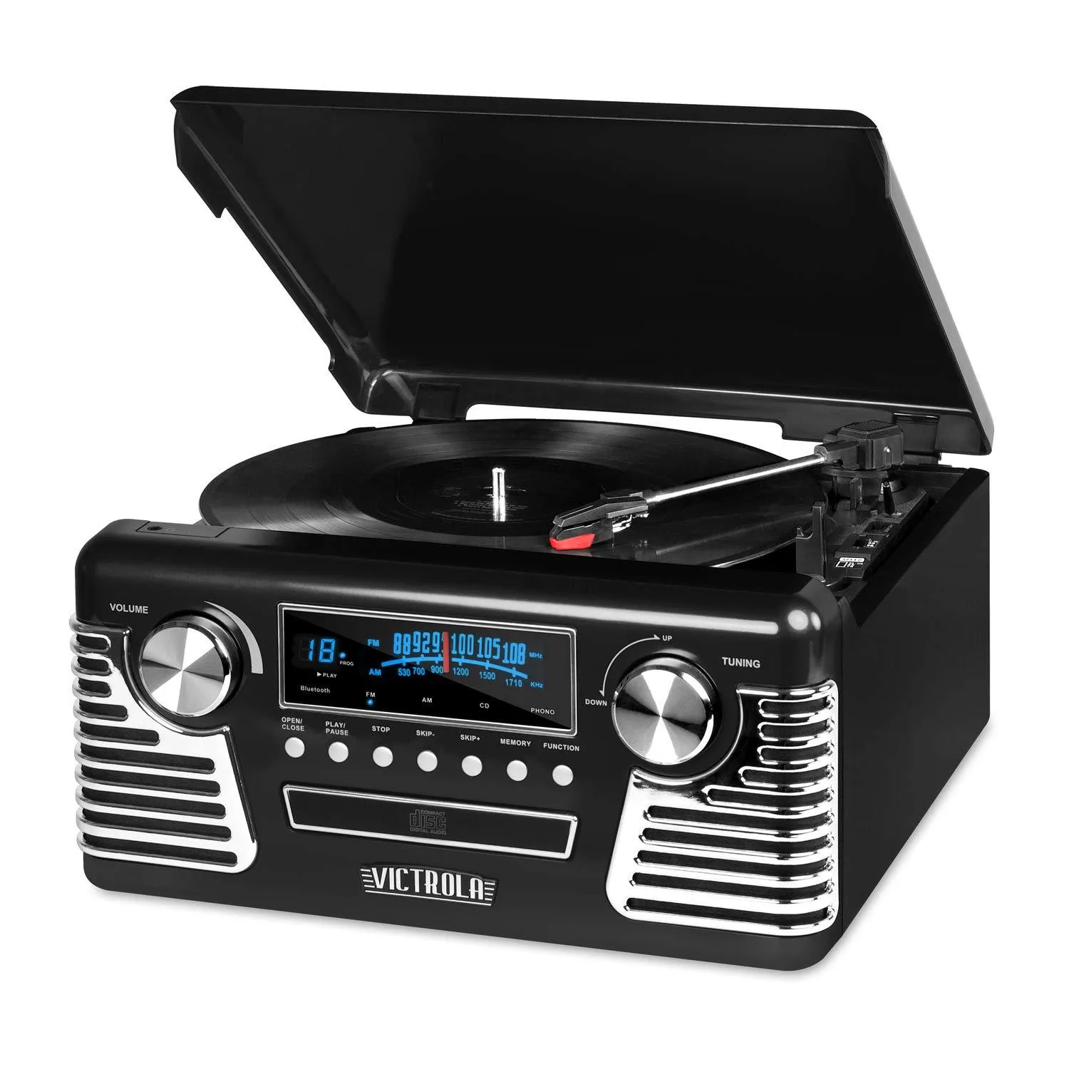 Victrola 50's Retro 3-Speed Bluetooth Turntable w/Stereo, Cd Player And Speakers, Black