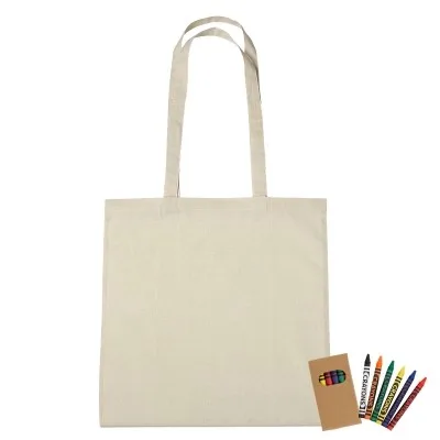 100% Cotton Coloring Tote Bag With Crayons view 3