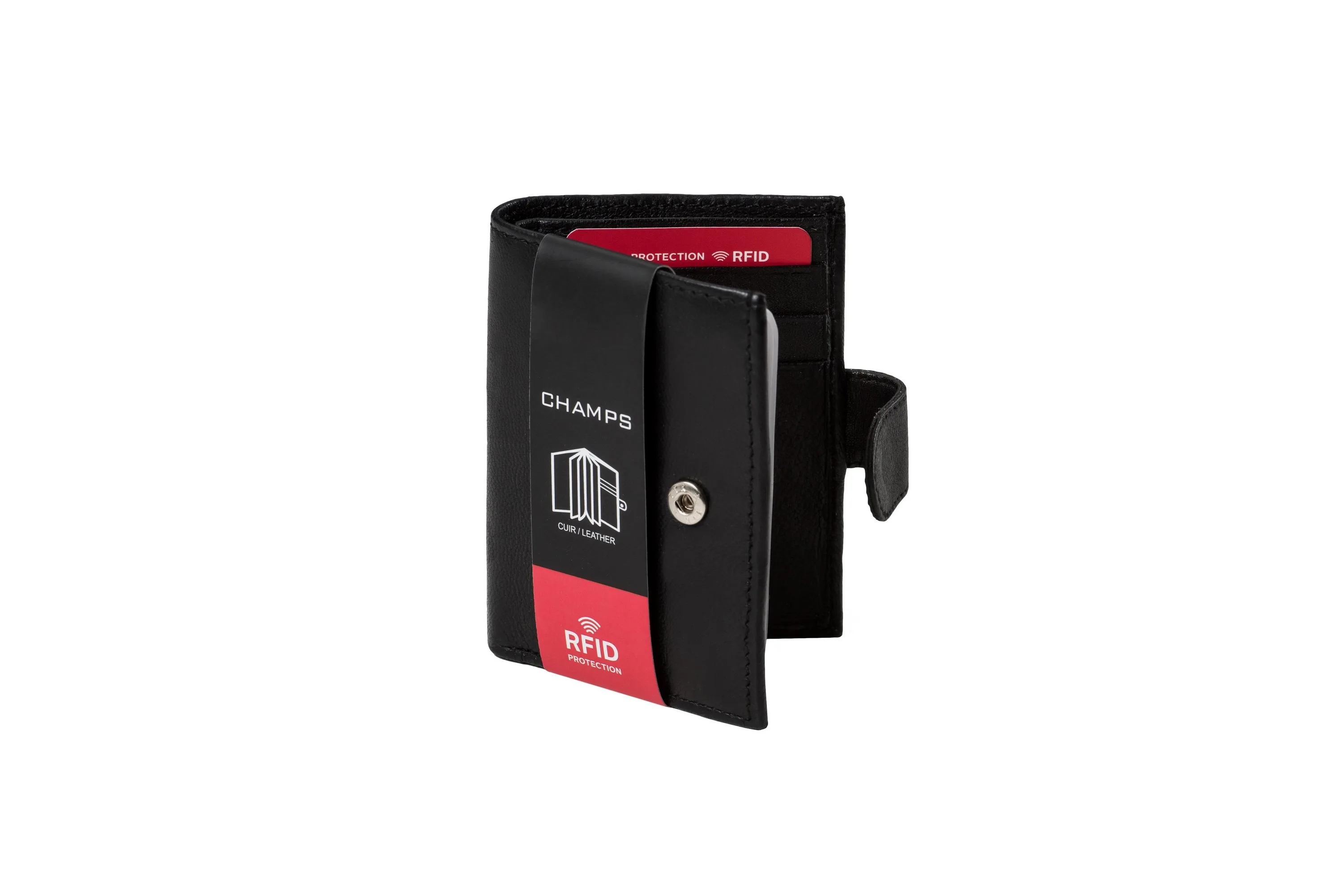 Champs Luggage Black Leather Rfid Card Holder Size 0.5"X4"X3"