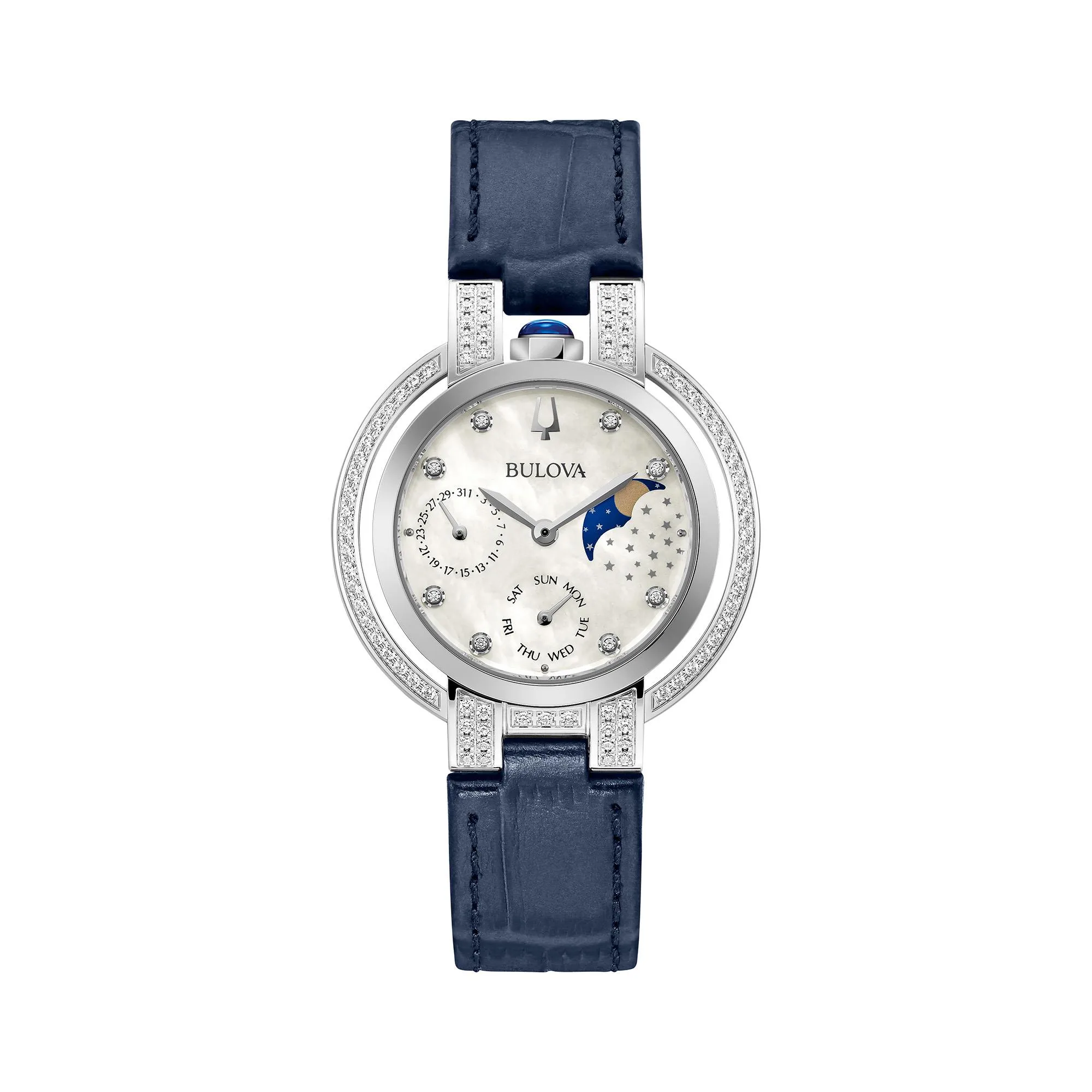 Bulova Watches Ladies'' Rubaiyat Moon Dial Leather Strap Watch