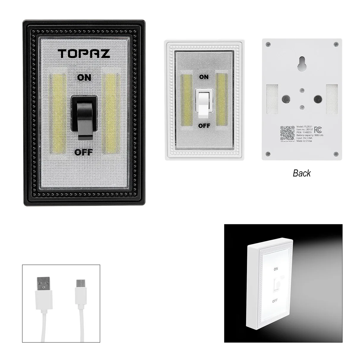 Rechargeable Cob Flip Switch Night Light view 2