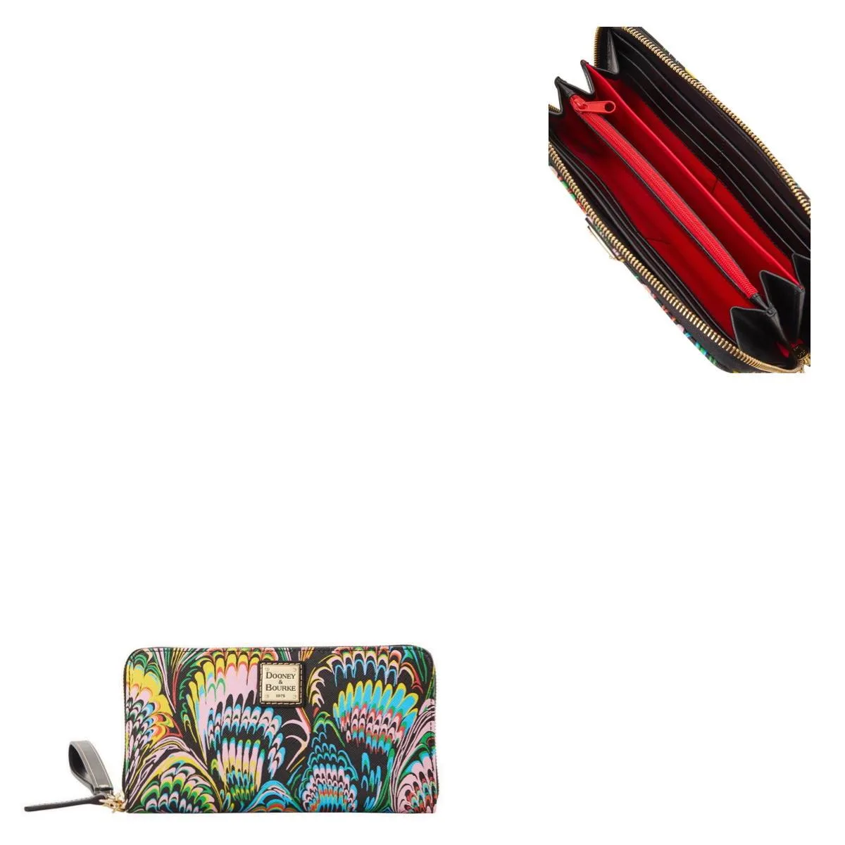 Dooney & Bourke Plumes Large Zip Around Wristlet - Black
