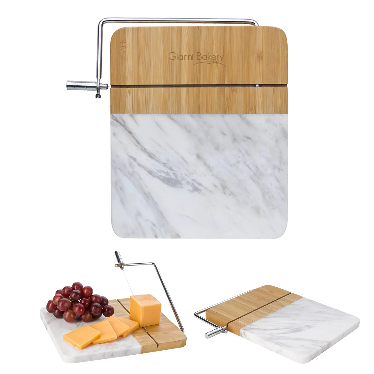 Marble And Bamboo Cheese Cutting Board With Slicer view 2