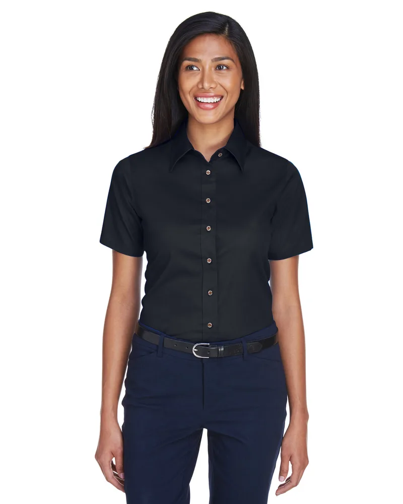 Harriton Women's Easy Blend™ Short Sleeve Twill Dress Shirt w/Stain-Release