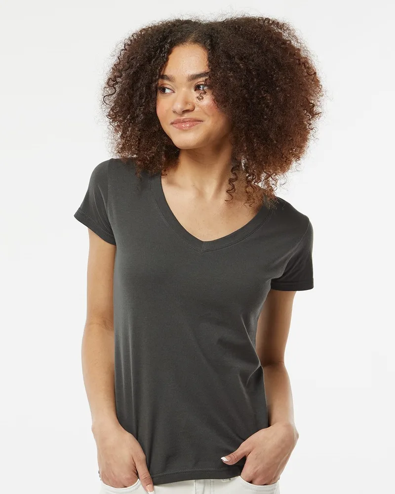 Tultex® Women's Fine Jersey V-Neck Short Sleeve T-Shirt view 2