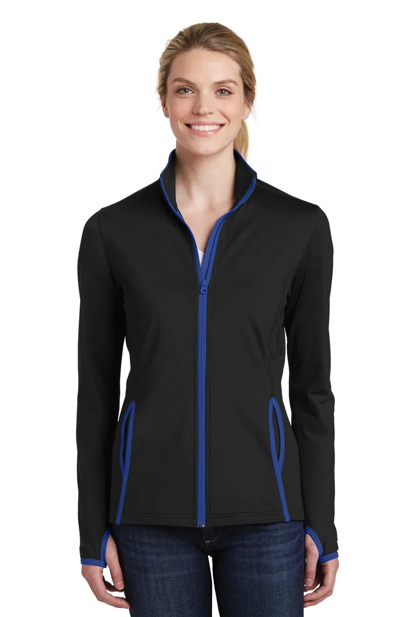 Sport-Tek® Women's Sport-Wick® Stretch Contrast Full-Zip Jacket. view 2