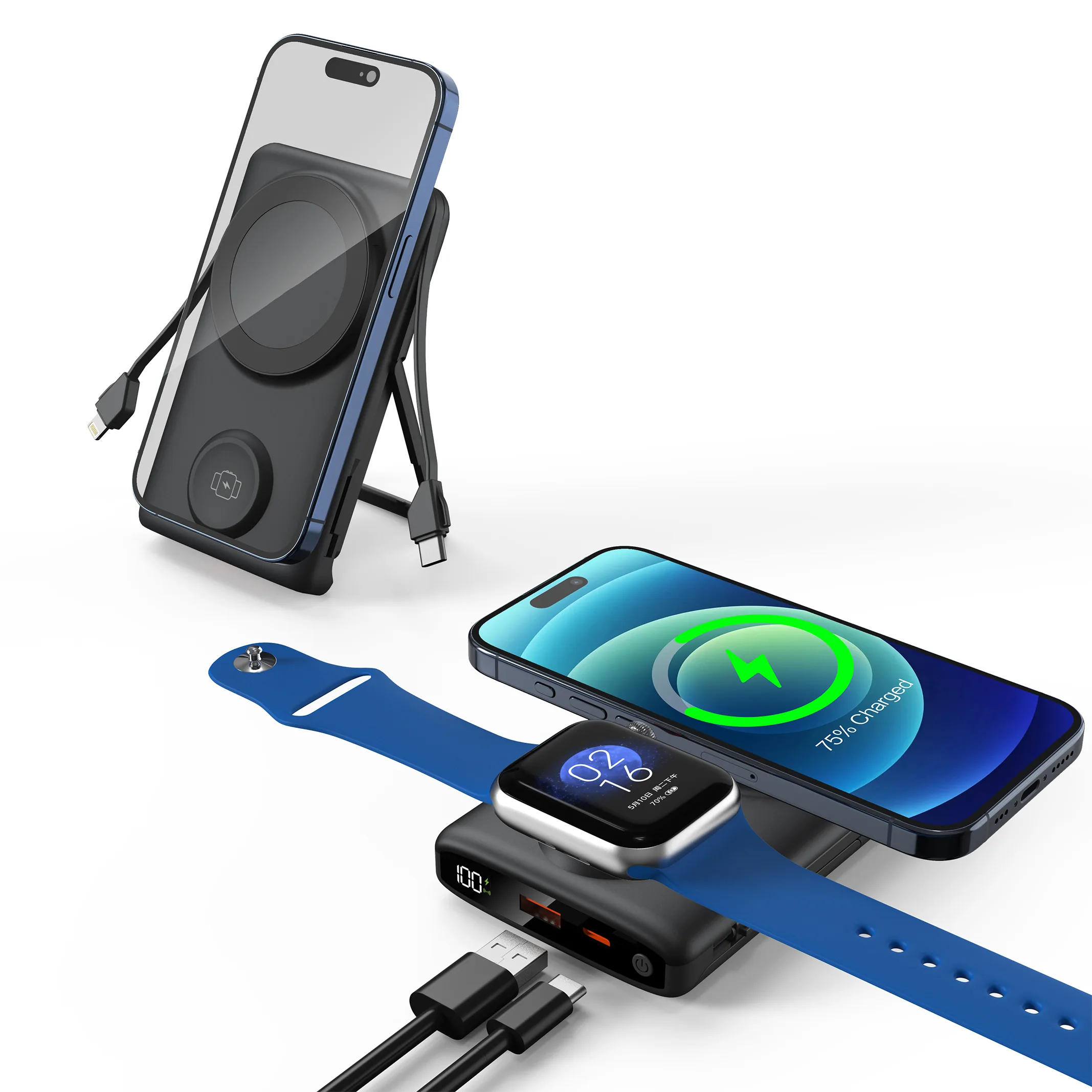 Avalon, 5-In-1 Light Up MagSafe Power Bank with Apple & Samsung Watch Charging Compatibility view 4