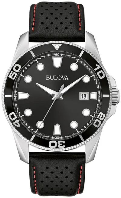 Bulova Watches Corporate Collection Men's Leather Strap Watch Black Dial