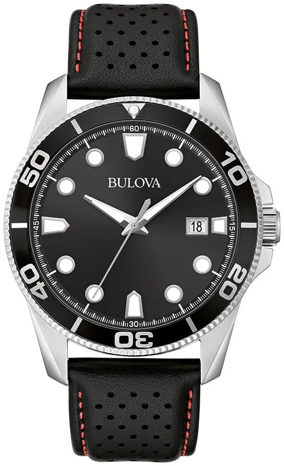 Bulova Watches Corporate Collection Men's Leather Strap Watch Black Dial