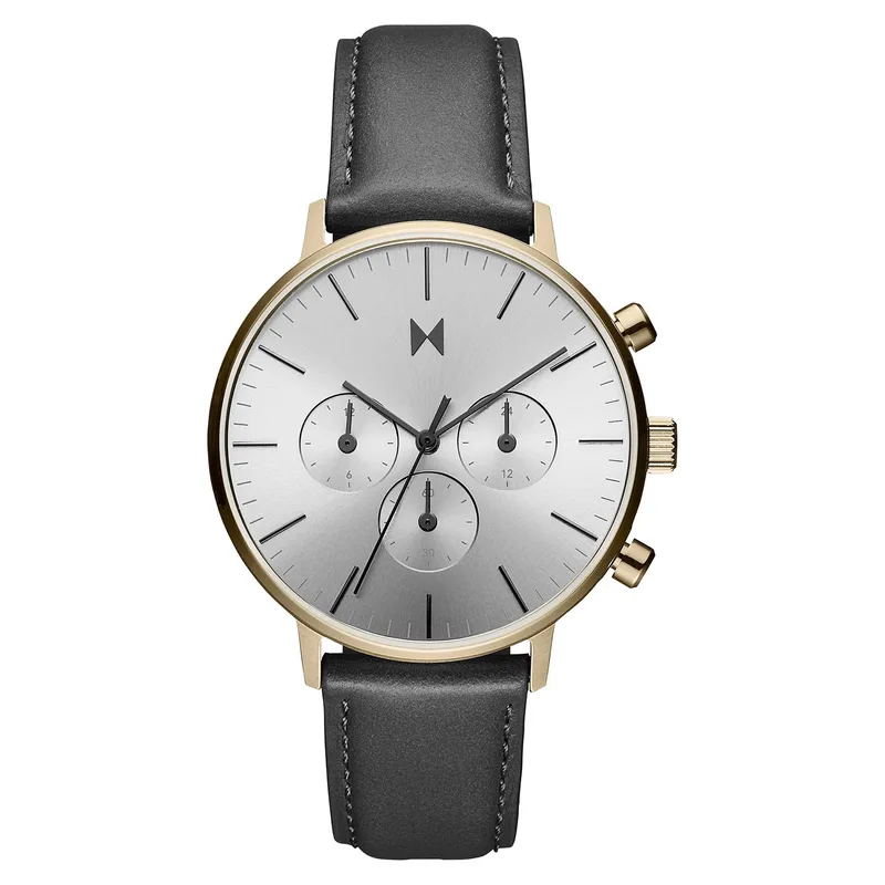 MVMT Mens Legacy Traveler Dual Time Cloudbreak Leather Strap Watch Light Gray Dial