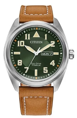 Citizen® Men's Garrison Eco-Drive® Watch w/Brown Leather Strap & Green Dial