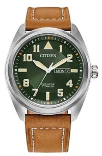 Citizen® Men's Garrison Eco-Drive® Watch w/Brown Leather Strap & Green Dial