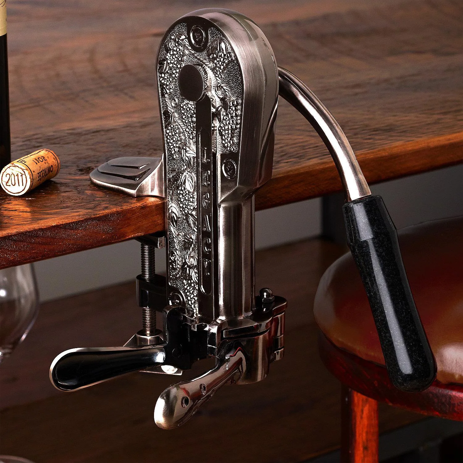 Wine Enthusiast Legacy Corkscrew With Black Marble Handle (Pewter)