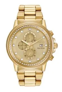 Citizen® Unisex NightHawk Eco-Drive® Gold-Tone Stainless Steel Watch w/Champagne Dial