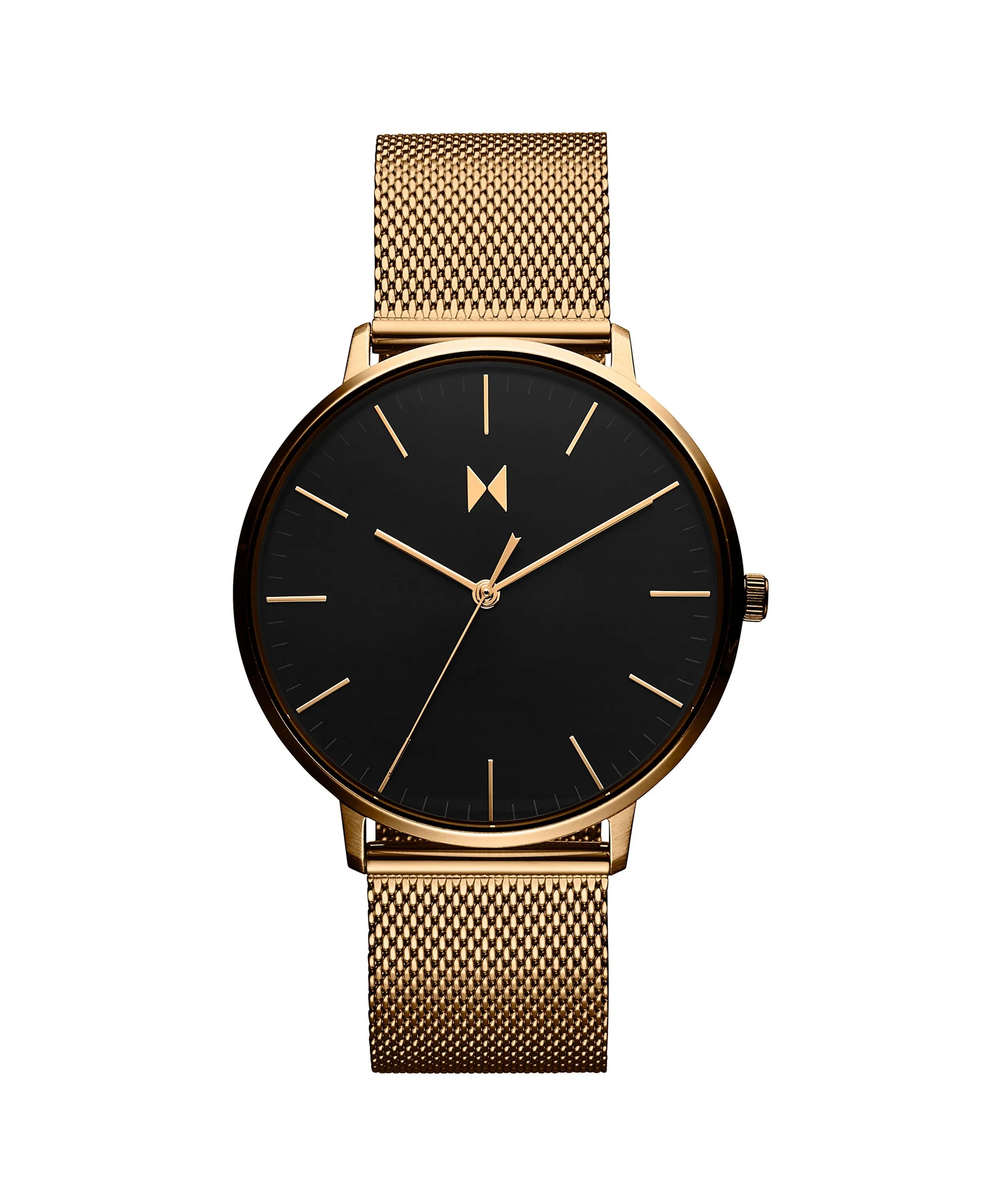 MVMT Mens Legacy Slim Lion Gold Stainless Steel Mesh Watch Black Dial