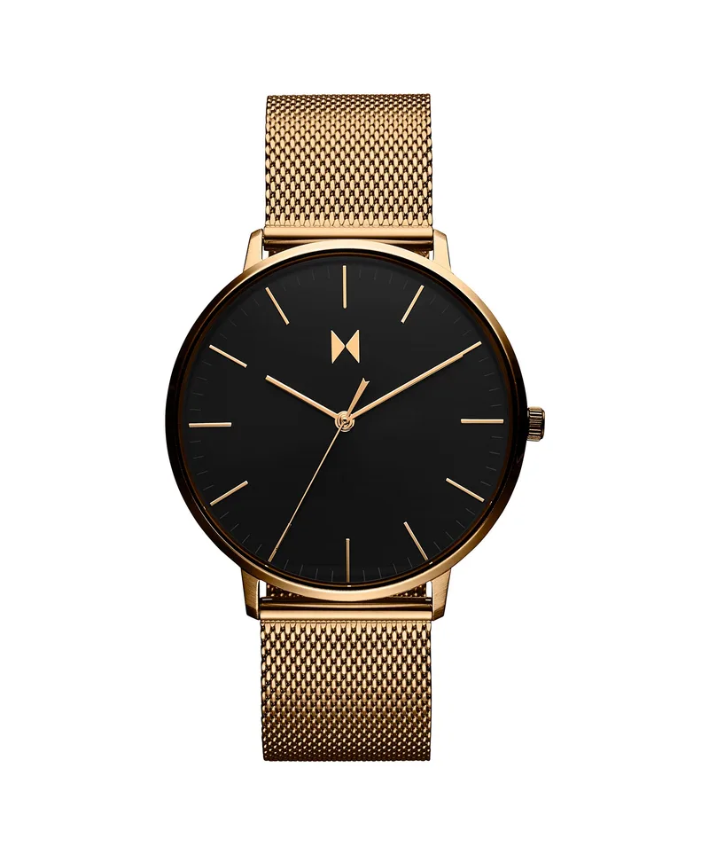 MVMT Mens Legacy Slim Lion Gold Stainless Steel Mesh Watch Black Dial