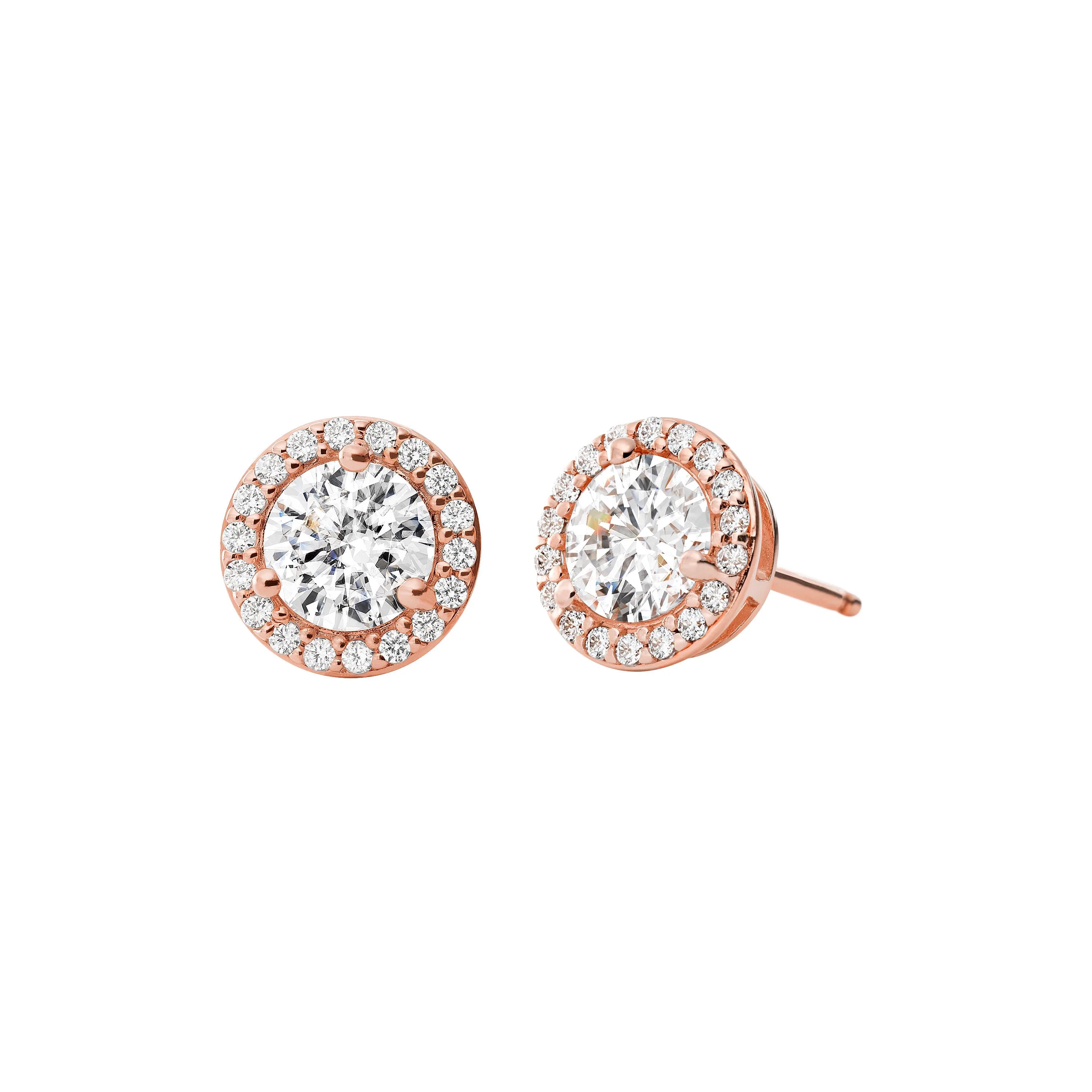 Michael Kors Sterling Rose Gold Pave Round Stud Earrings