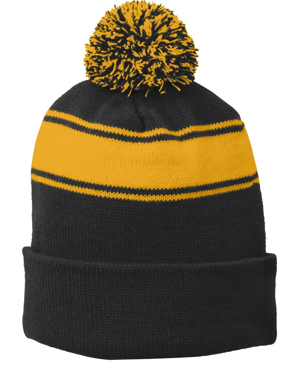 Sport-Tek® Stripe Pom Pom Beanie. view 2