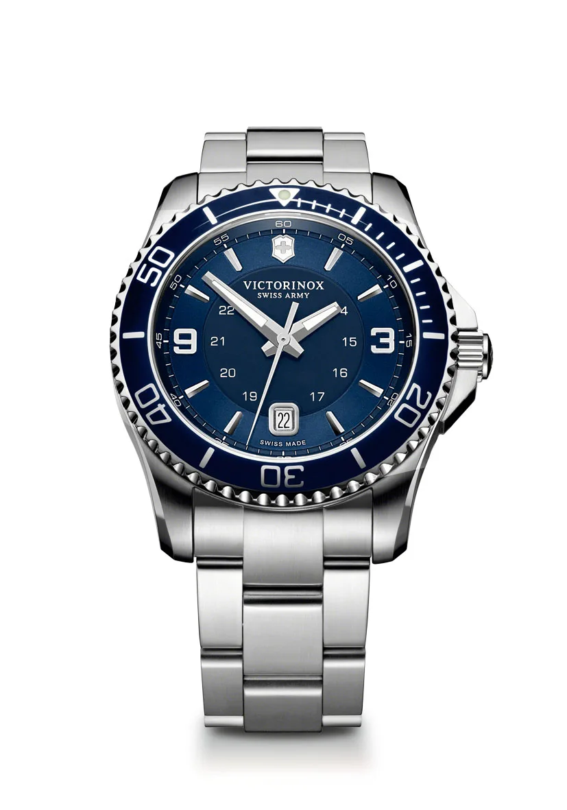 Victorinox Swiss Army Corporate Gifts Maverick Large Blue Bezel Dial Silver Stainless Steel Watch