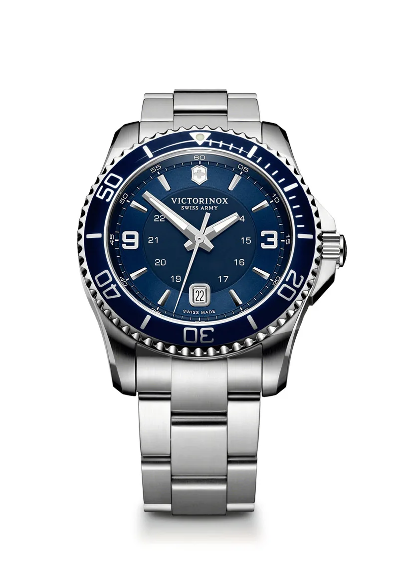 Victorinox Swiss Army Corporate Gifts Maverick Large Blue Bezel Dial Silver Stainless Steel Watch