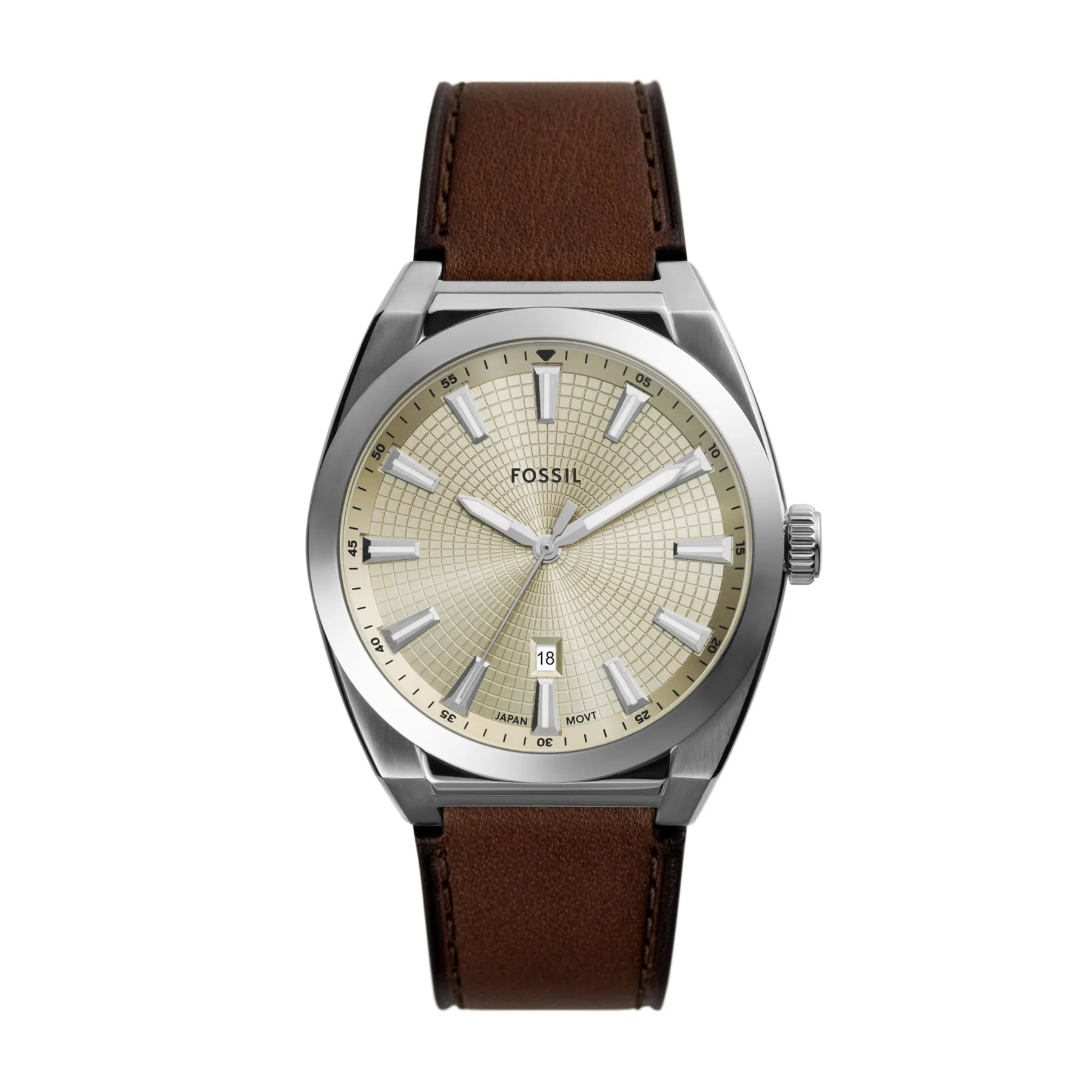 Fossil Men's Everett Three-Hand Date Brown Leather Watch