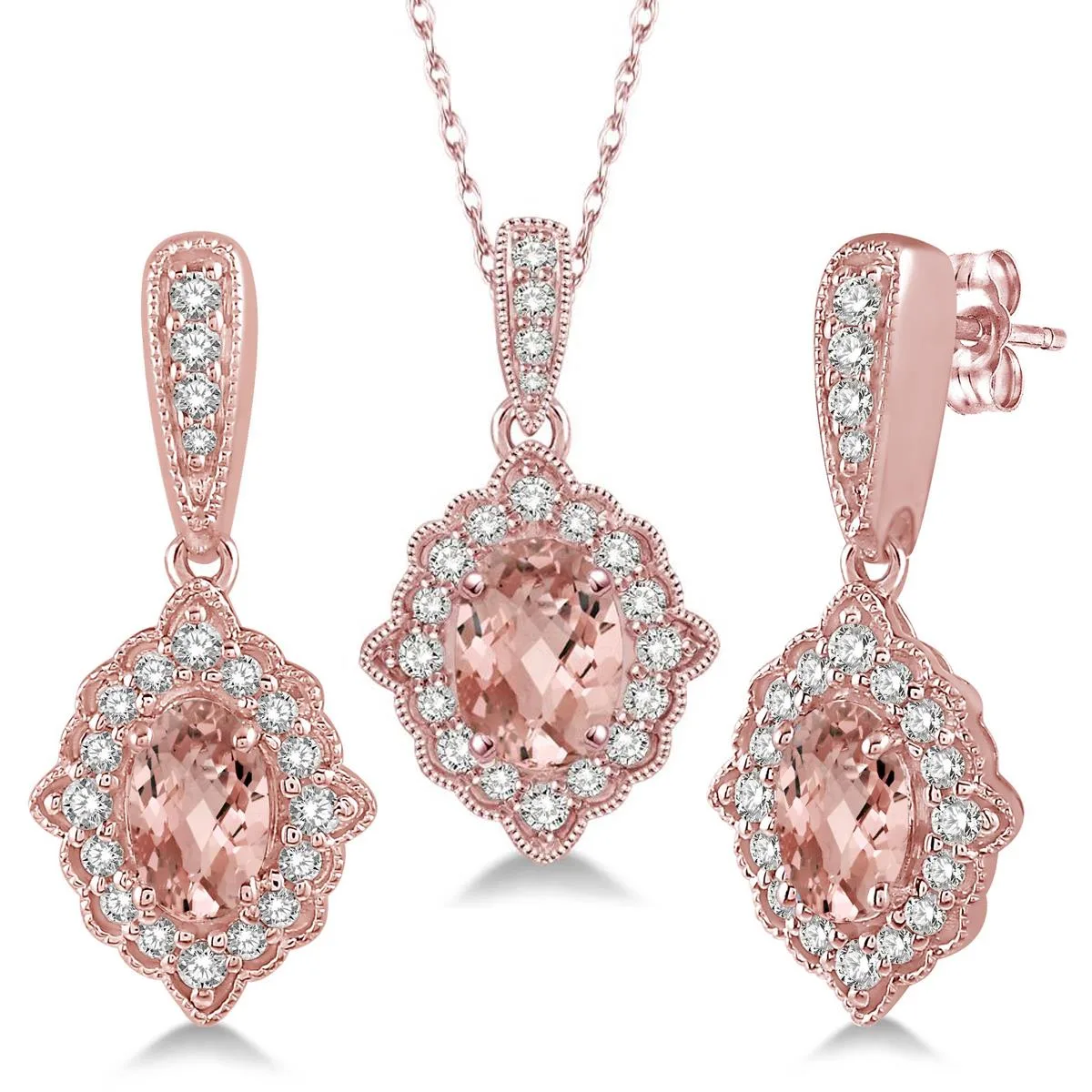 Jilco Inc Diamond And Morganite Earring And Necklace Set