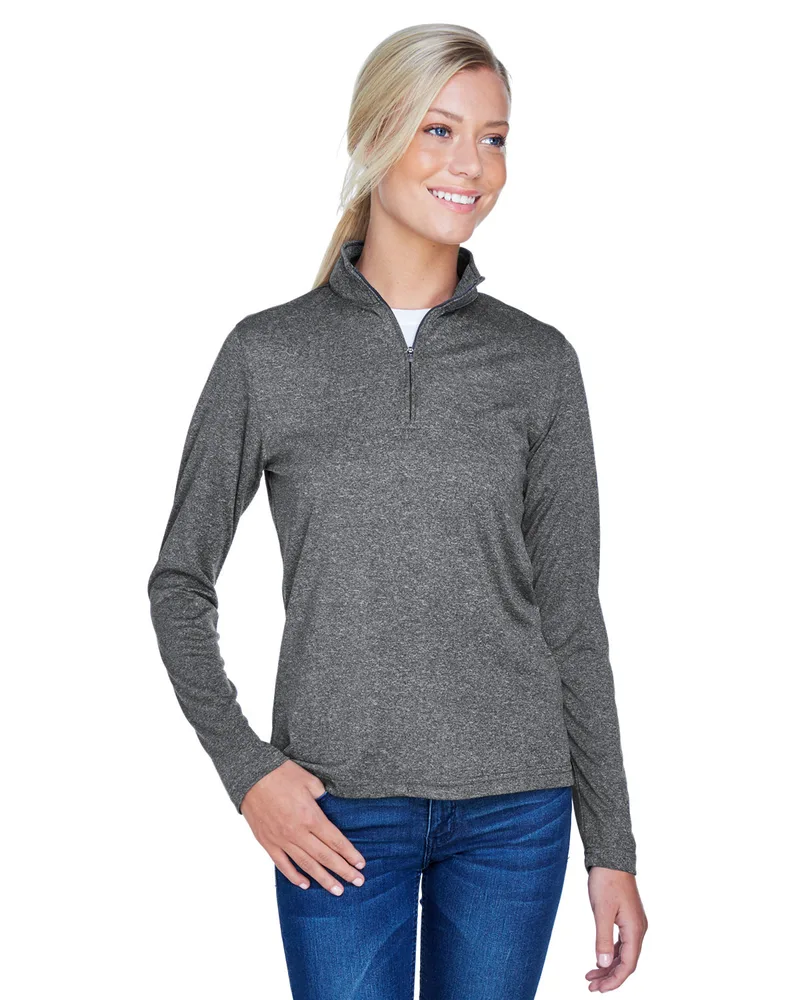 ULTRACLUB Ladies' Cool & Dry Heathered Performance Quarter-Zip