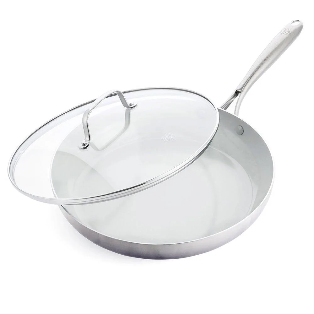 GreenLife 3-Ply Stainless Steel 12" Nonstick Fry Pan W/ Lid