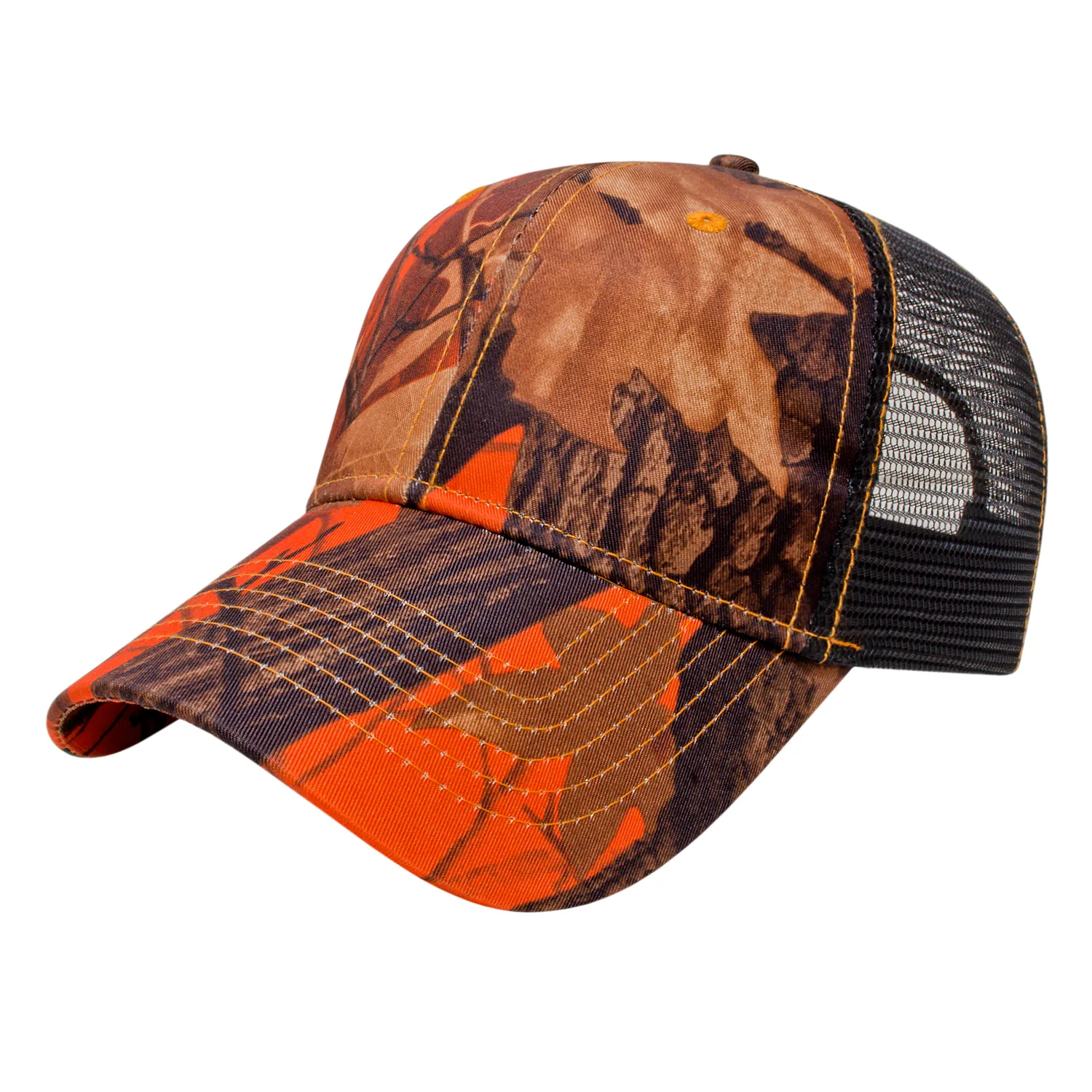 Orange Ridge Camo With Black Trucker Cap view 2