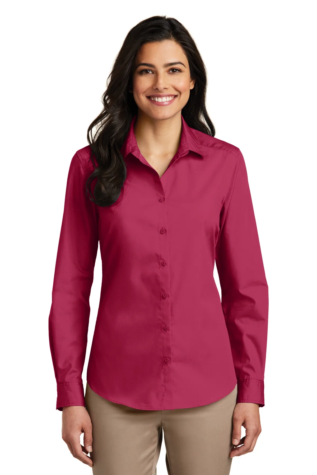 Port Authority® Women's Long Sleeve Carefree Poplin Shirt.