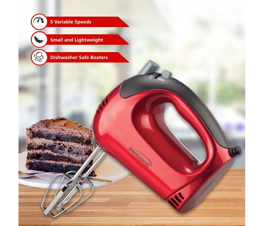 Red 5-Speed Hand Mixer