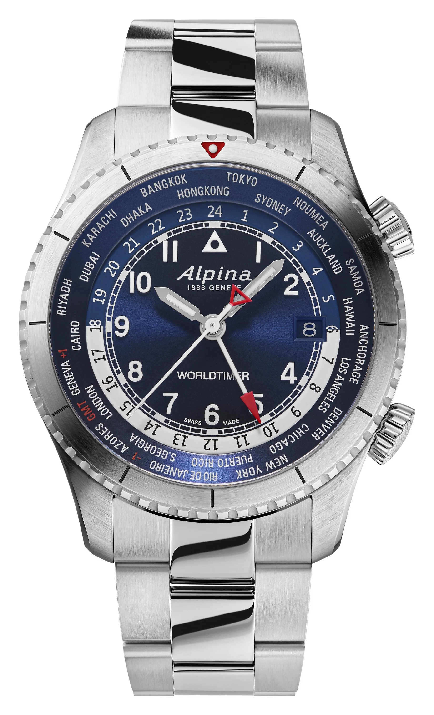 Alpina Mens Startimer Stainless Steel Bracelet Watch Navy Dial