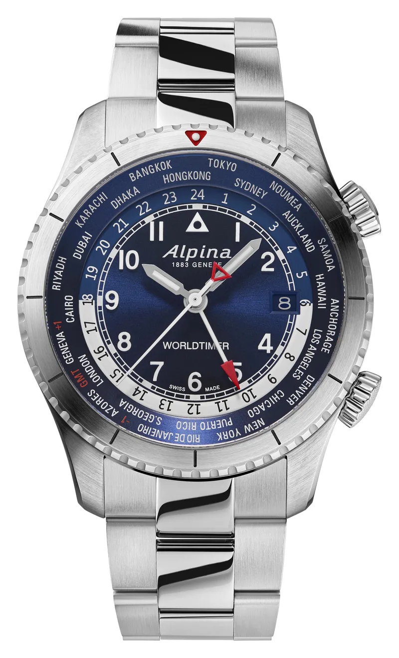 Alpina Mens Startimer Stainless Steel Bracelet Watch Navy Dial