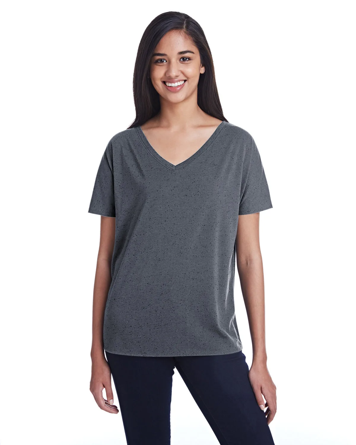 THREADFAST Ladies' Triblend Fleck Short-Sleeve V-Neck T-Shirt view 2