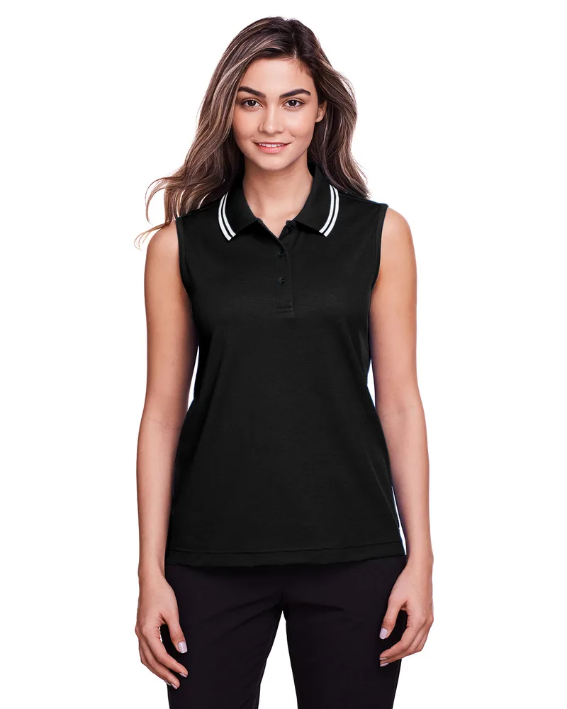 Devon and Jones CrownLux Performance? Ladies' Plaited Tipped Sleeveless Polo