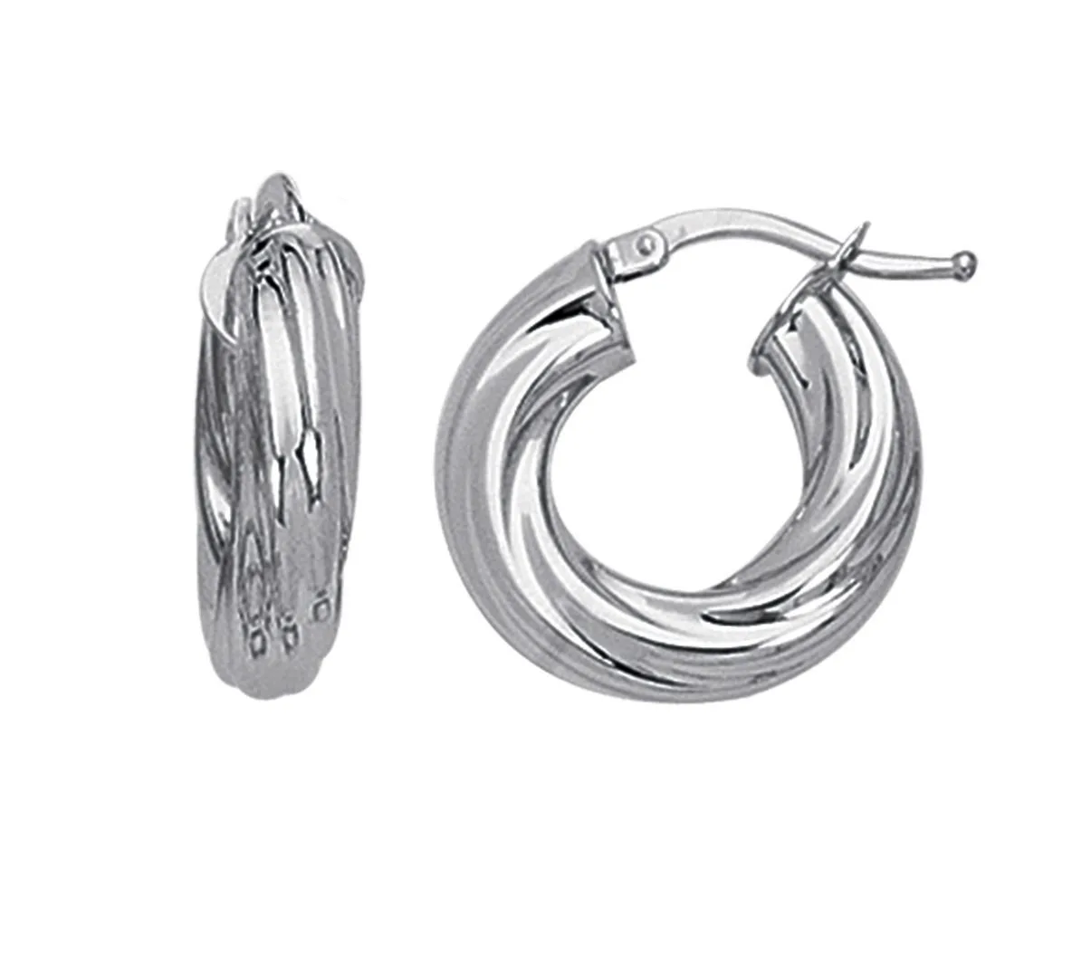 Jilco Inc White Gold Ribbed Hoop Earrings