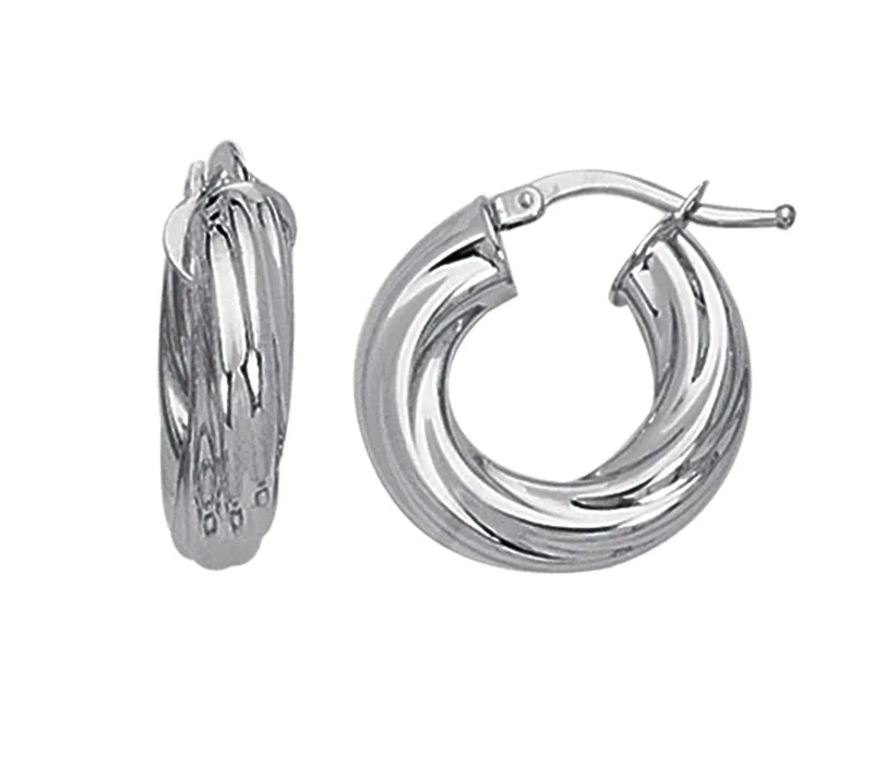 Jilco Inc White Gold Ribbed Hoop Earrings