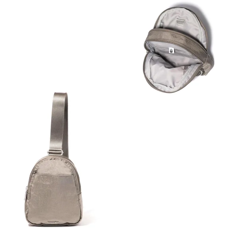 Baggallini Double Zip Mini Sling Bag - Sterling Shimmer Gray