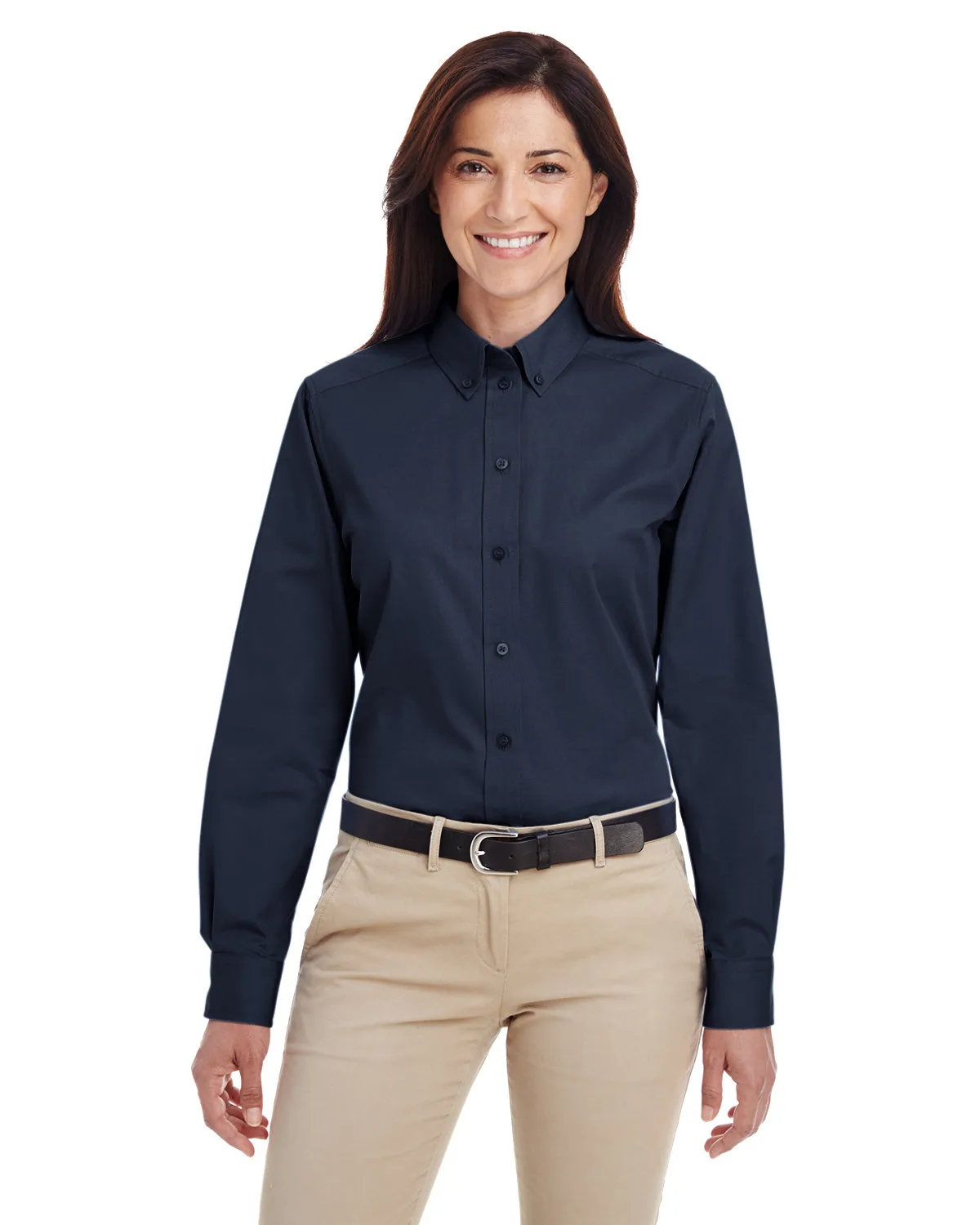 Harriton Ladies' Foundation Cotton Long-Sleeve Twill Shirt with Teflon™ view 3