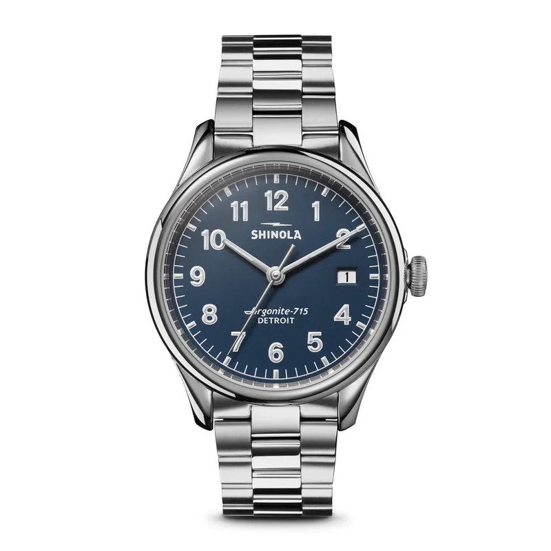 Shinola Unisex Vinton Silver-Tone Stainless Steel Bracelet Midnight Blue Dial Watch