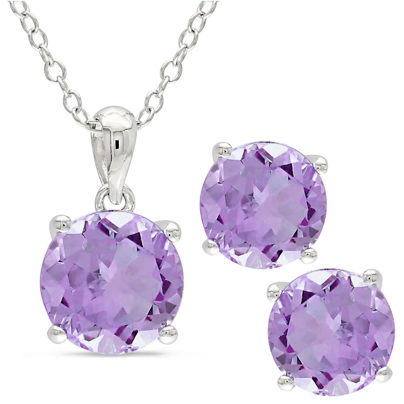 Jilco Inc Amethyst Stud Earring & Necklace Set