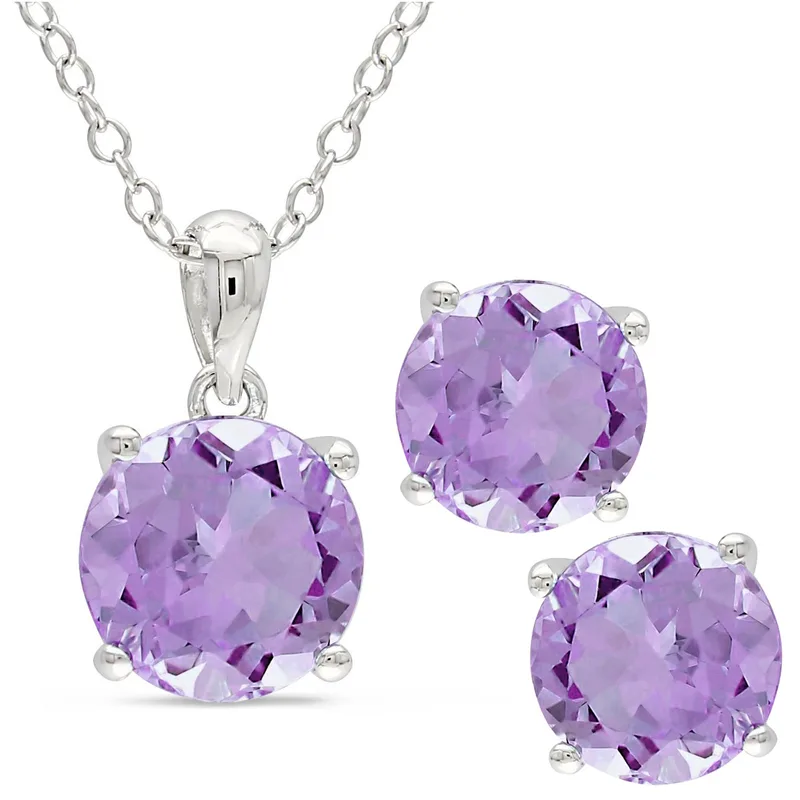 Jilco Inc Amethyst Stud Earring & Necklace Set